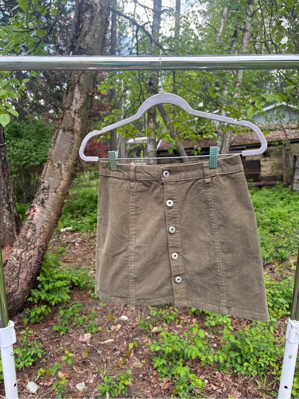 REgeneration Olive Corduroy Button-Front Mini Skirt
